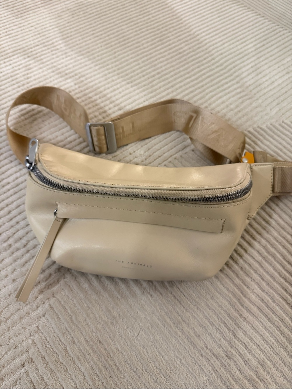 The Arrivals Cream Leather Crossbody Belt Bag